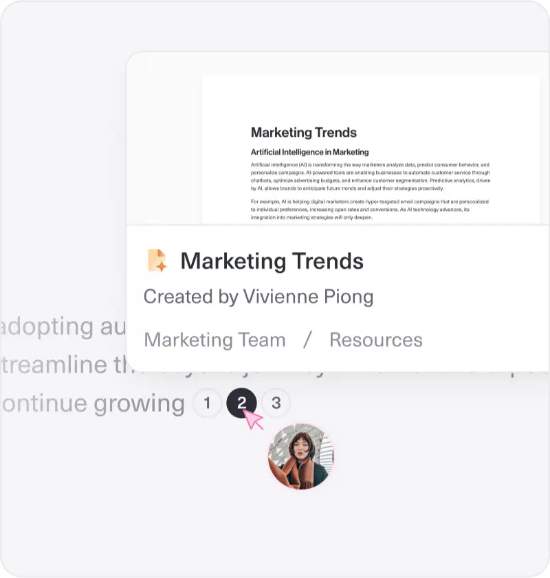 Document titled "Marketing Trends" by Vivienne Piong, shared in the Marketing Team's Resources.