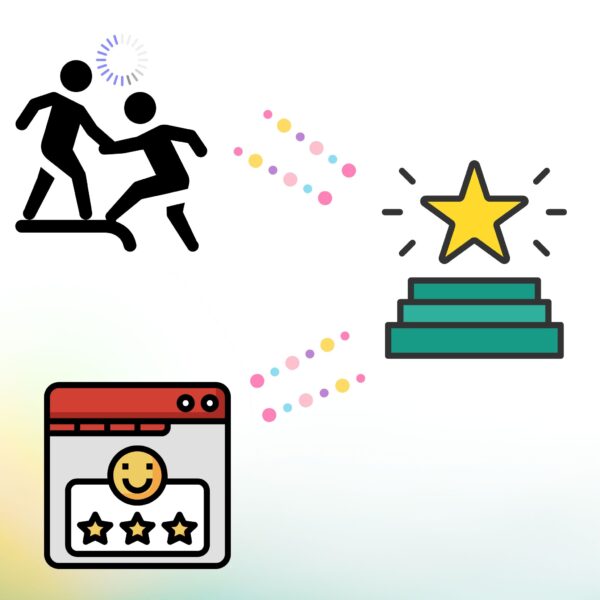 Illustration showing a person being helped up, a star-topped podium, and a review dashboard—representing support, achievement, and results driven by AI Workflow Tools.