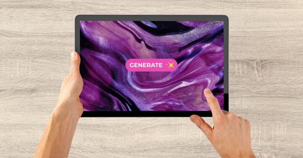 Tablet displaying abstract digital art with a “Generate” button, illustrating Best AI for Art Creation.