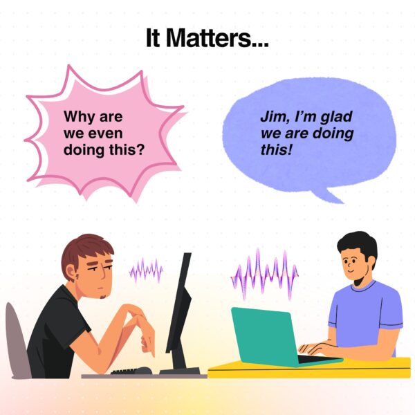 Two remote employees on video calls with contrasting reactions—one frustrated, one happy—illustrating mixed feelings about one on one meetings. Designed for a blog on One on One Meeting Template.