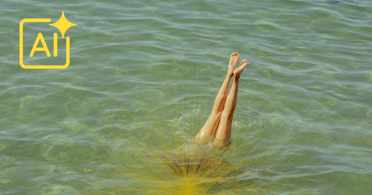 Diving into deep learning – concept visual with AI spark and water splash