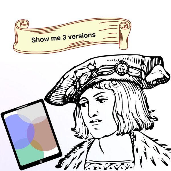 Renaissance artist with a digital tablet, symbolizing the fusion of AI and creativity