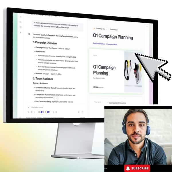 How to use AI to create YouTube dialogue and slides—showing a creator using Aurora Slides to build a presentation for a YouTube video.