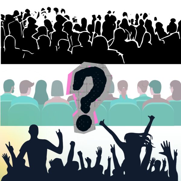 Public Presentation Tips – illustrated audiences and a question mark symbolizing the importance of understanding your audience