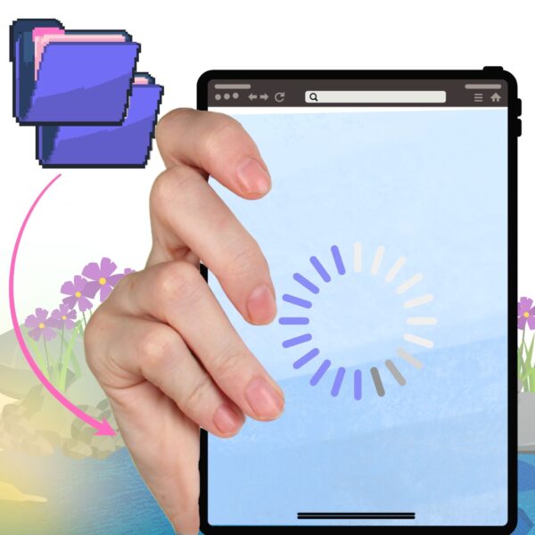 Hand dragging digital folders into a tablet, symbolizing Aurora Slides turning unstructured data into organized presentations.
