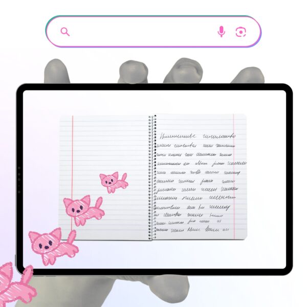 There’s an AI for That: Tablet displaying a notebook with playful cat doodles, showing how AI helps explain things simply.